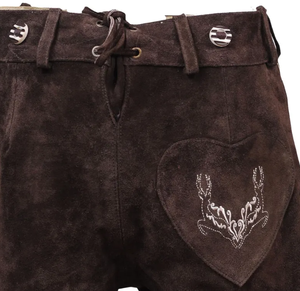 Pantalones cortos de cuero de mujer bávaro bordados Oktoberfest tipo exterior corto lavado oscuro decoración de botones de cintura media - Product Image 6