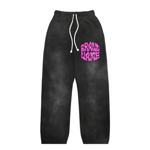 Pantalones de chándal holgados de pierna recta con lavado ácido negro Vintage estampado Y2K de algodón de alta calidad personalizado para hombre - Product Image 3