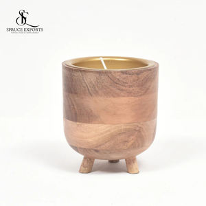 Three-leg wooden <b>candle</b> holder with a sleek metal insert tealight modern elegance for stylish home decor - Product Image 4