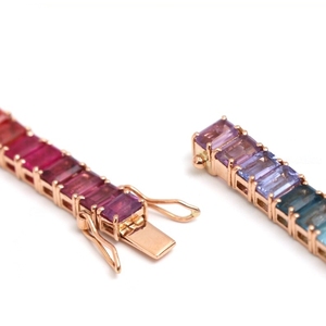 Bracelet tennis plaqué or multicolore, coupe émeraude, pierre en zircon, argent sterling 925 massif, arc-en-ciel, bijoux tendance pour femmes et filles - Product Image 6