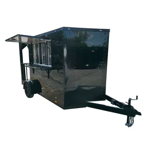 New Lovely 7' X 12' Black With Blackout Elite Porch <b>Trailer</b> With Built-In Sink food vending <b>Trailer</b> - Product Image 1