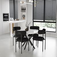 Ensemble de table à manger moderne VALENCIA avec 4 chaises, plateau en aggloméré et verre trempé, pieds en métal - Best Seller, première qualité pour salle à manger