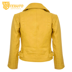 Chaqueta de motorista de cuero real para mujer, piel de oveja de anilina con cremallera, forro de viscosa acolchado rojo, bolsillos exteriores interiores - Product Image 6