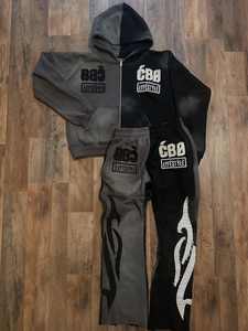 Fabricants de sweats à capuche personnalisés Streetwear Noir Rhinestone Broderie Zip up Vintage Acid Wash Heayweight recadrée sweats à capuche unisexe - Product Image 4