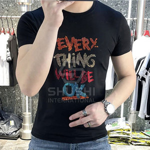 T-shirt pour homme en coton 100% tricoté uni avec strass, couleur personnalisée, dernier design, séchage rapide, respirant, écologique, manches courtes - Product Image 2