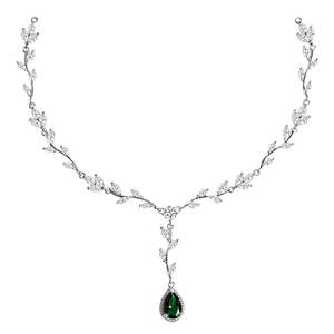 Collier Clara en argent sterling 925, motif feuille verte, perle d'eau douce, zircon, plaqué rhodium, serti clos, Christian Christian, pour cadeau - Product Image 1