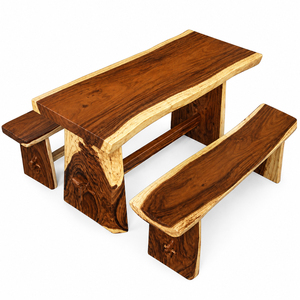 Solid Suar Wood Live Edge 3-Piece <b>Dining</b> <b>Table</b> <b>Set</b> 2 Benches Modern <b>Rustic</b> Style Premium Quality Natural Edge <b>Dining</b> Wholesale - Product Image 2