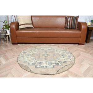 Alfombra Turca Redonda Vintage de 3.5x3.5 pies, Alfombra Sólida Azul Grisácea - Product Image 3