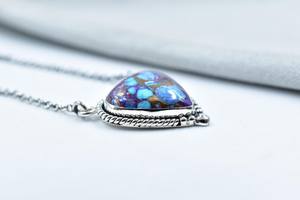 Handmade Purple Blue Turquoise Sterling Silver <b>Necklace</b> 18 Inch Adjustable Chain <b>Boho</b> Statement Jewelry - Product Image 3