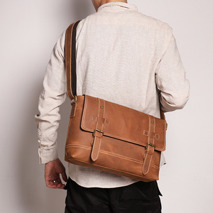 Sac bandoulière en cuir véritable pour homme, multi-poches, fermeture éclair, sangle réglable, style classique, couleur unie, usage quotidien - Product Image 4