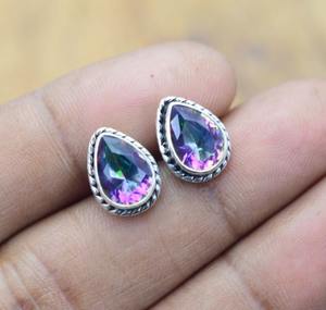 Bijoux pour femmes Boucles d'oreilles style bohème en argent Boucles d'oreilles en argent sterling 925 avec topaze mystique Boucles d'oreilles faites main tendance - Product Image 4