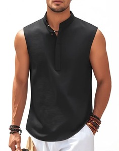 2025 été mode affaires pull chemise hommes sans manches gilet avec col montant bouton couleur unie nouveau Style débardeurs - Product Image 2