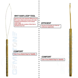 Kit d'outils pour extensions capillaires dorées avec pince à micro-perles à 2 trous et pince d'ouverture, crochet de tirage et pinces à cheveux - Product Image 6