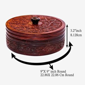Caja de Madera Premium Hecha a Mano para Chapati, Roti, Cazuela Redonda, Olla Caliente, Roti Dabba, Acabado Natural, Color Marrón - Product Image 3