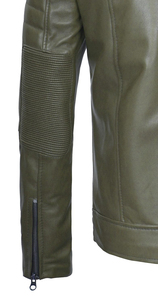 Chaqueta de bombardero de invierno ajustada para hombre, cuello levantado, cremallera frontal asimétrica, abrigo de motorista con logotipo inspirado en motocicletas, Material de piel de vaca - Product Image 6