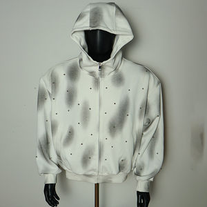 เสื้อฮู้ดซิปผ้าฝ้าย 400 GSM ยี่ห้อ OEM รุ่นใหม่มาแรง ปักลายคริสตัล สไตล์วินเทจ ล้างสีแบบสแปลช  รับสั่งทำตามแบบ - Product Image 1