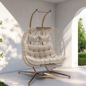Outdoor Garden Furniture <b>Egg</b> Hanging <b>Swing</b> <b>Chair</b> Two Seats Patio Rattan <b>Double</b> <b>Egg</b> <b>Chair</b> Large With Stand - Product Image 3