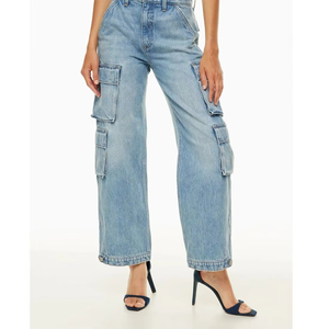 2026 New Fashion Women's Streetwear Winter Casual Custom Logo Cargo Denim Wide Leg <b>Jeans</b> - Product Image 1