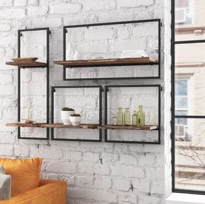 Luxury Metal Wood Floating Wall <b>Shelves</b> Wall Mounted Storage <b>Shelf</b> for Home Hotels Living Room Kitchen Decor Made in India 2023 - Product Image 2