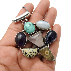 Multi pierres précieuses naturelles en argent sterling 925 Design unique Pendentif élégant fait à la main Bijoux de Bohème Prix de gros Fournisseur en gros - Product Image 2