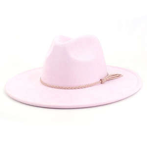 Sombreros Fedora de Ala Ancha Rosa de Alta Calidad al por Mayor, Sombreros Fedora para Mujer, Sombrero Fedora de Gamuza Vegana, Sombrero de Vestir Formal - Product Image 3