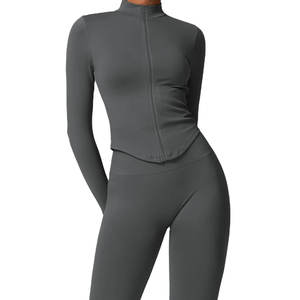 Vêtements de sport ajustés à fermeture éclair personnalisés pour l'entraînement, vêtements de sport respirants pour femmes, haut de sport pour la course à pied, le yoga, veste de sport à fermeture éclair courte pour la salle de sport - Product Image 3
