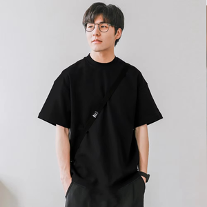 Petit cou T-shirts hommes 350gsm coton couleur unie mâle à manches courtes T-shirt printemps été lâche bas chemise décontracté t-shirts - Product Image 2