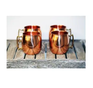 Conjunto de canecas de cobre moscow mule, conjunto de 4 canecas de cobre banhados a ouro de alça de bronze autêntico