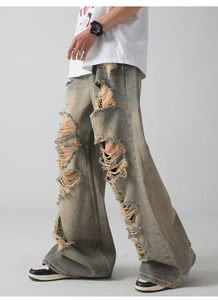 Jeans personnalisés pour hommes, grande taille, style vintage moyen, décontracté, tendance Y2K, jaune boue, délavé, hip-hop, écologique - Product Image 5