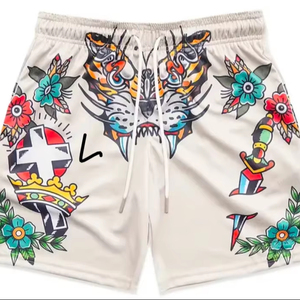 Pantalones cortos deportivos de malla de poliéster 100%, diseño de Paisley con estampado de dragón geométrico Popular, lona ecológica, entrenamiento informal de béisbol - Product Image 1