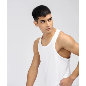 Vente en gros de débardeurs de gym 100% coton pour hommes design personnalisé bas sans manches grande taille de haute qualité tricoté blanc décontracté - Product Image 6