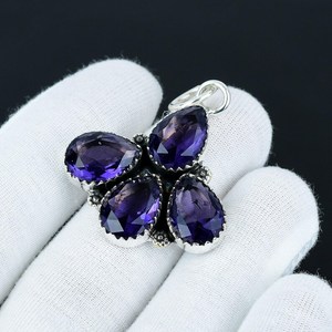 Pendentif en argent sterling 925 avec améthyste, fait main, en forme de goutte, bijoux pour la fête de Pâques, la fête des mères, les anniversaires, cadeaux pour femmes et enfants - Product Image 2