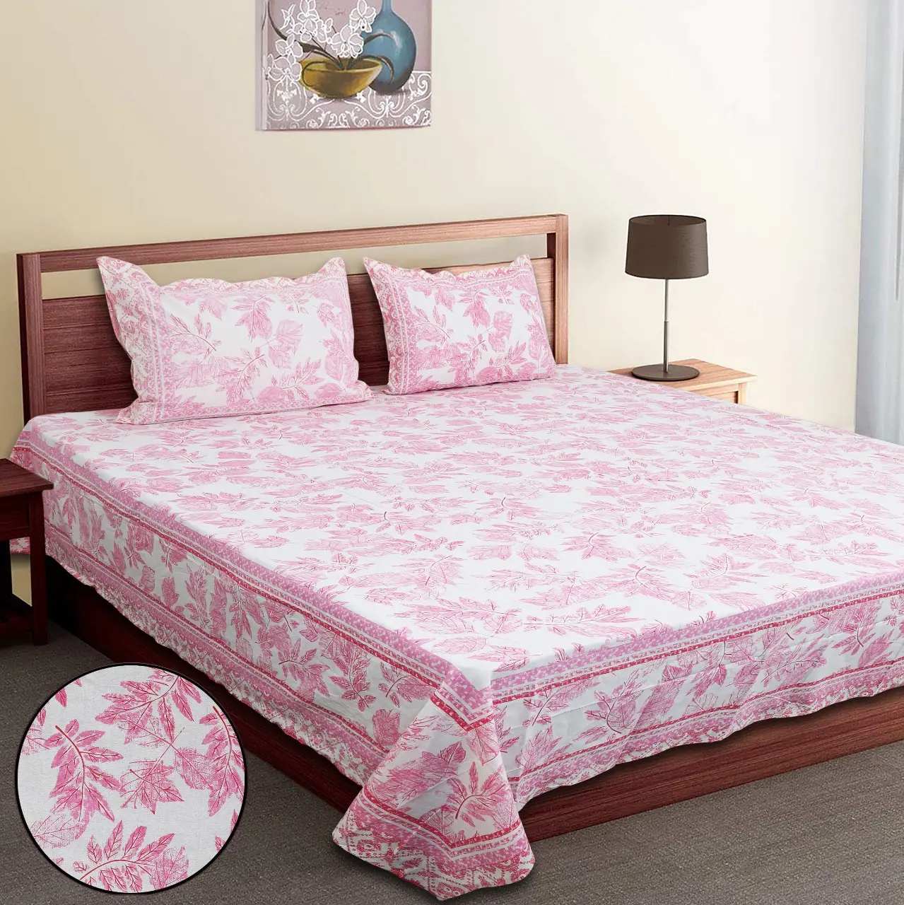 Wholesale Handblock Printed Cotton Bedsheets King Size Decorative Home Textile with Two Pillows Floral Pattern Pure Cotton