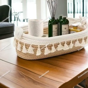 Juguete rectangular organizador de escritorio pequeño Montessori para guardería de bebé, cesta de cuerda de algodón plegable para dormitorio, guardería, sala de estar - Product Image 6