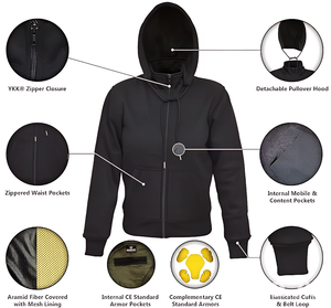 Sudadera con Capucha Protectora 100% Algodón para Hombre, Sudadera para Motociclistas con Hombros, Codos y Espalda Extraíbles, Informal, Transpirable y de Secado Rápido - Product Image 6