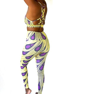 ชุดออกกำลังกาย 2 ชิ้นสำหรับผู้หญิง กางเกงโยคะไร้ตะเข็บแบบหนา กระชับสัดส่วน พร้อมเสื้อชั้นในกีฬา ลายพิมพ์แอฟริกัน เอวสูง - Product Image 5