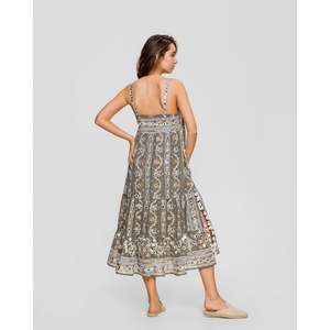 Été 2020 Robe de Bohème à bretelles spaghetti Broderie riche Coton doux et aéré Glands miroir brillant Impression géométrique - Product Image 3