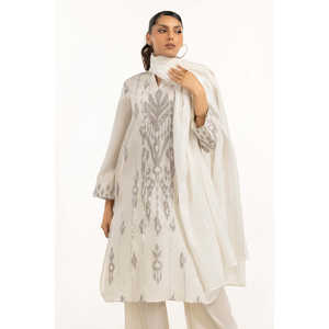 Costume pour femme en jacquard blanc cassé 3 pièces avec décoration boutonnée - Product Image 2