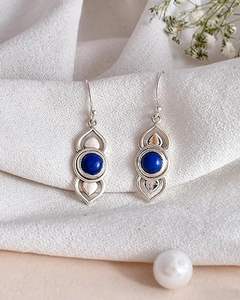 <b>Solid</b> 925 Sterling <b>Silver</b> Natural Lapis Lazuli Gemstone Handmade <b>Earring</b> Jewelry - Product Image 4
