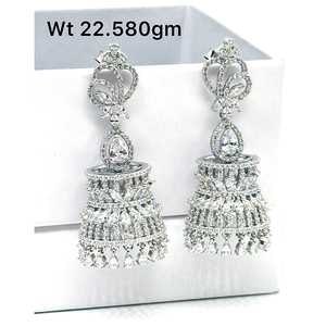 رائع معلق على شكل كرة دائرية من الزركون الأبيض باللون الفضي مع قطرة طويلة أقراط متدلية للحفلات الموسيقية للنساء مجوهرات حفلات ولائم - Product Image 6