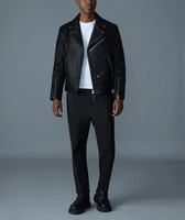 Veste de motard en cuir véritable pour homme LeatherTex, noire, de qualité supérieure, en cuir de vache, pour l'hiver, coupe ajustée, courte, rembourrée en coton épais, col en V, fermeture éclair