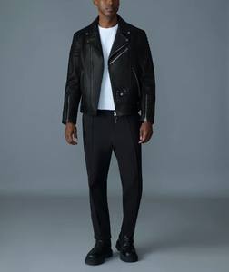 LeatherTex <b>Men's</b> Premium <b>Black</b> Genuine Cowhide Leather Motorcycle Biker Jacket - Slim Fit Custom Design - Product Image 2