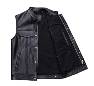 Gilet de mode personnalisé pour hommes au prix de gros Gilet en cuir d'hiver pour hommes avec fonction coupe-vent Design ODM Gilet de motard de qualité supérieure - Product Image 3