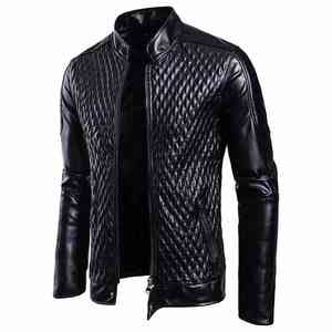 Veste en cuir d'hiver pour hommes de haute qualité en tissu noir avec décoration de poche veste à la mode - Product Image 1