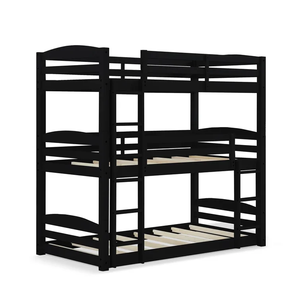 Modern Custom Black Solid Oak Wood Twin Over Twin Three <b>Bunk</b> <b>Beds</b> Wholesale Wooden <b>Triple</b> <b>Bunk</b> <b>Bed</b> Kids Students Adults Families - Product Image 2