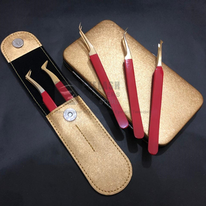 Pinzas de extensión de pestañas de acero inoxidable japonés de alta calidad, punta de fibra de oro rojo, pinzas de pestañas de etiqueta privada probadas a mano - Product Image 5