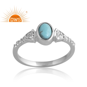 Bague en argent sterling 925 avec topaze blanche et turquoise de l'Arizona plaquée palladium, design unique, bijoux personnalisés pour femmes - Product Image 1