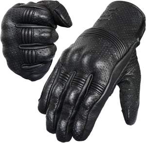 Guantes perforados de cuero real para motocicleta Premium, protección para nudillos duros, dedo completo, transpirable, pantalla táctil, guante de carreras unisex - Product Image 4