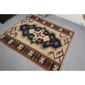 พรมตุรกีวินเทจ ขนาด 4.3x4.9 ฟุต (131x149 ซม.) พรมขนสัตว์สีเบจ - Product Image 4