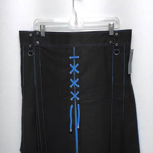 Kilt écossais hybride en denim noir pour homme, style gothique, lacets contrastés bleus, quincaillerie inoxydable 2026 - Product Image 4